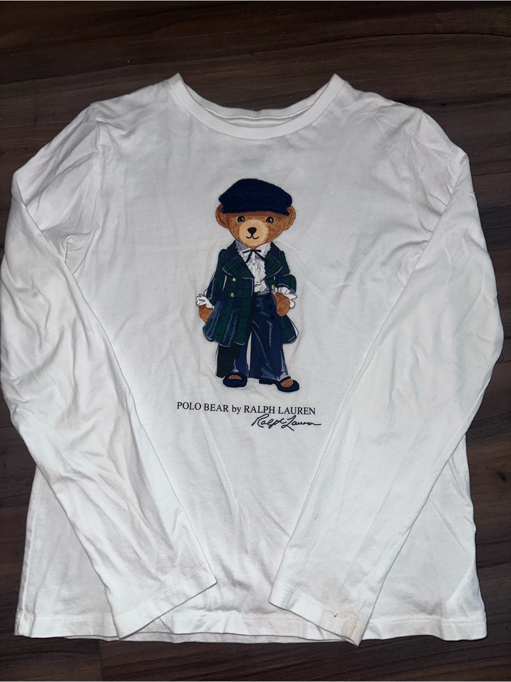 Polo by Ralph Lauren White Long-Sleeve Polo Bear Graphic Tee